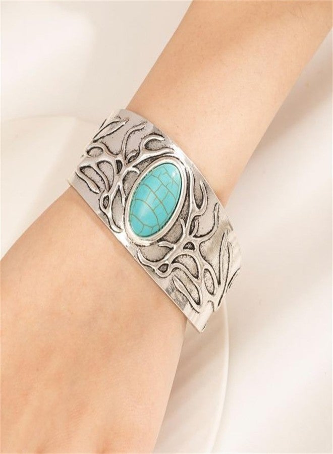 WCRAZYE Turquoise Cuff Bracelet for Men Women Handmade Boho Antique South Western Country Cowgirl Bangle Bracelets Bohemian Stackable Handmade Gemstone Bangle Christmas Birthday Gift (Style 1) - Image 2